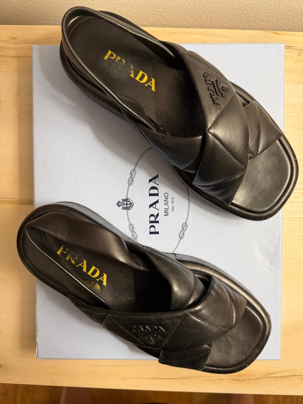 Prada Black Quilted Leather Slide Sandals